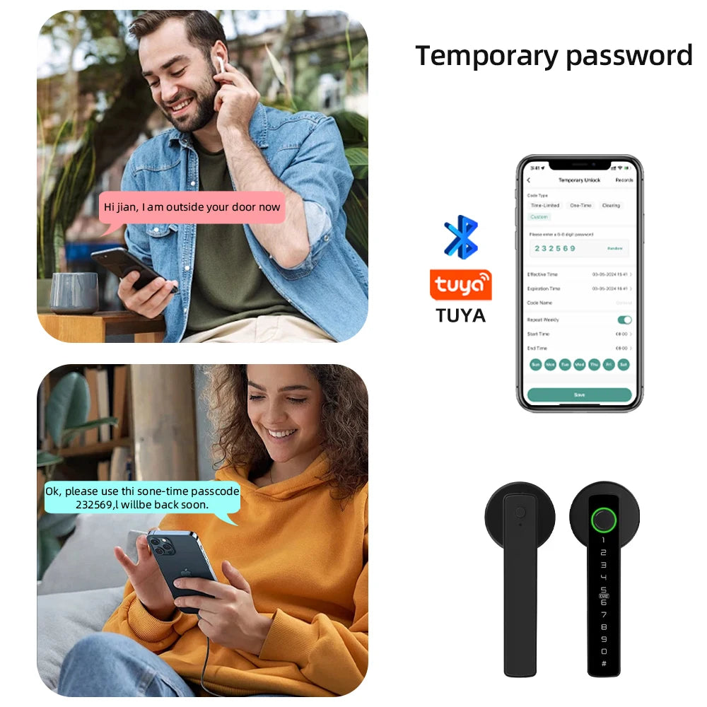 RAYKUBE Tuya BLE Fingerprint Door Lock Digital Electronic Lock with Password/Key/IC Card/ Smartlife/ Tuya APP Unlock