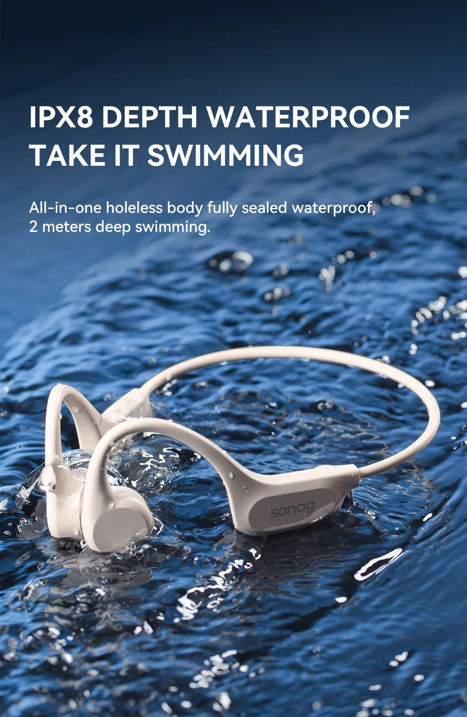Sanag B60 True Bone Conduction Wireless Earphone Swimming Riding Bluetooth Headphones 64GB Memory MP3 Music Playback Earbuds