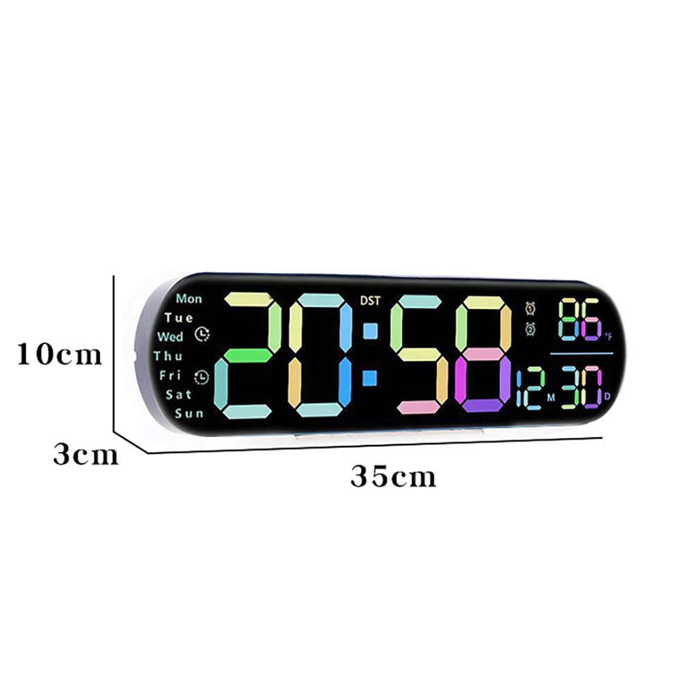 Digital Wall Clock LED Alarm Clock with Large Display Remote Control 9 Colored Ambient Lights Brightness Adjustable Clock