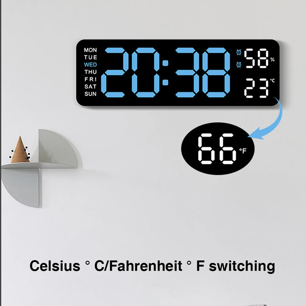 Digital Wall Clock Large LED Screen Time Week Temperature Humidity Display Electronic Alarm Clock For Bedroom Living Room Decor