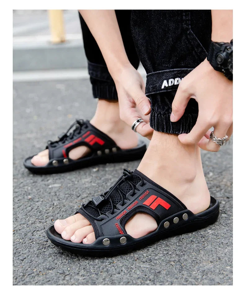 New men's sandals summer slippers leather face lazy shoes trend breathable beach shoes