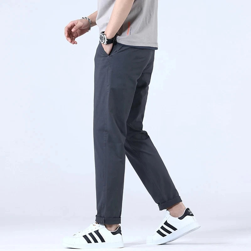 2024 Breathable 98% Cotton Thin Soft Fabric Men's Casual Pants Male Korean Summer New Brand Jogging Work Straight Slim Trousers