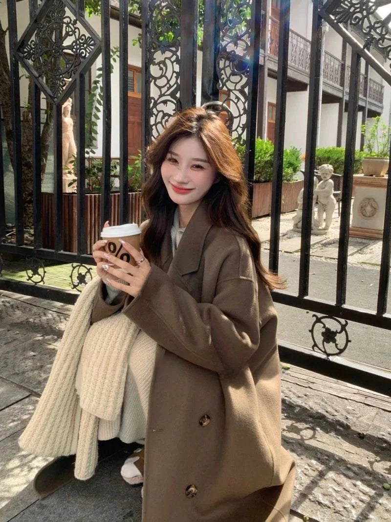 2024 New French Winter Romantic Temperament Women's Sweet and Fresh Woolen Coat Jacket Long Casual High-end Coat for Women