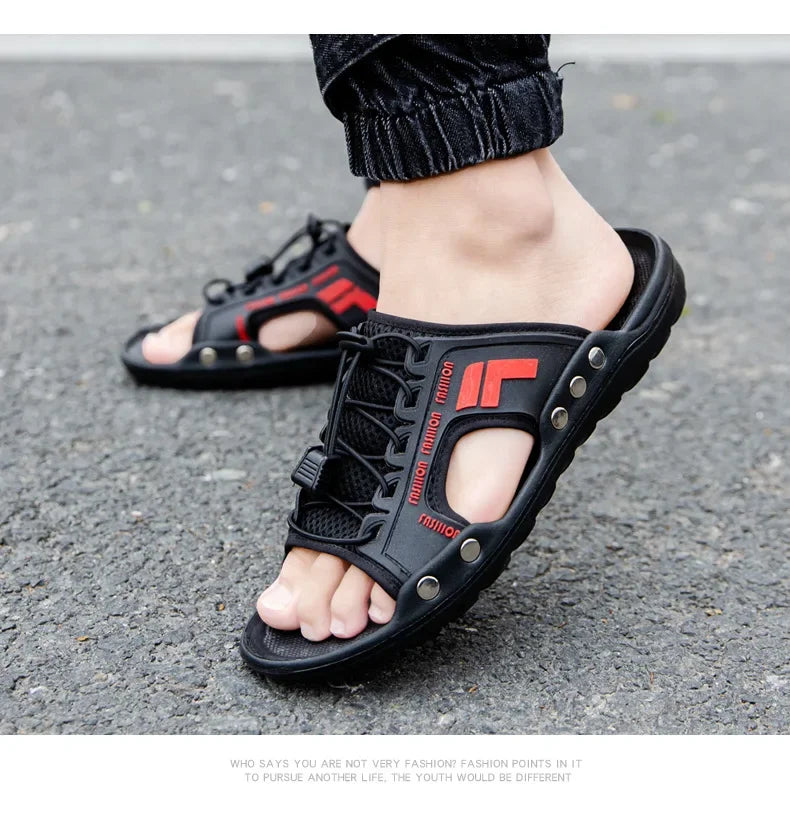 New men's sandals summer slippers leather face lazy shoes trend breathable beach shoes