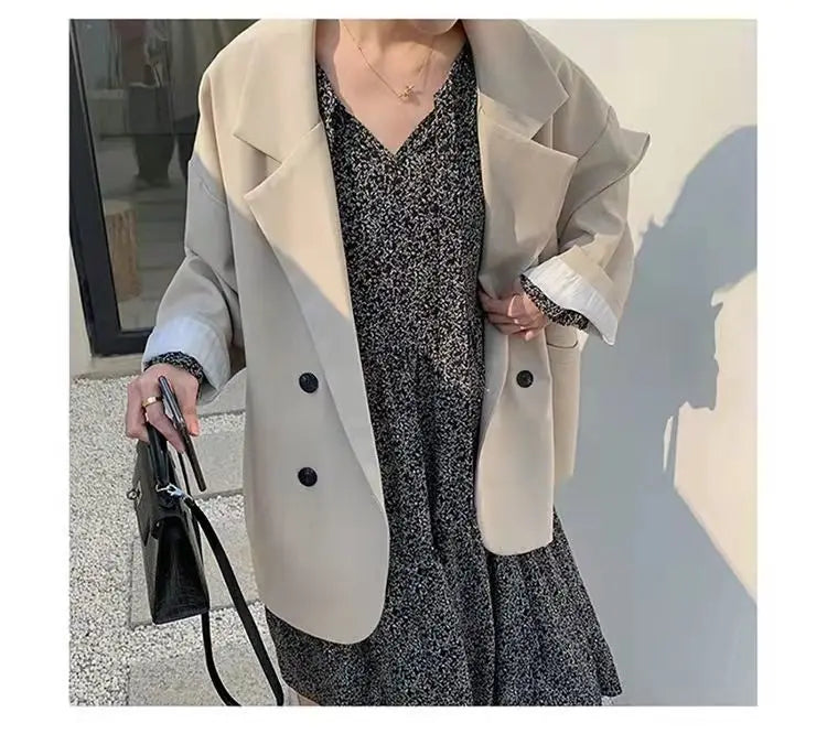 Women's Large Blazer Coats Spring Autumn Fashion Korean Version Loose Top Coat Office Work Clothes Grace Fall Jacket for Women