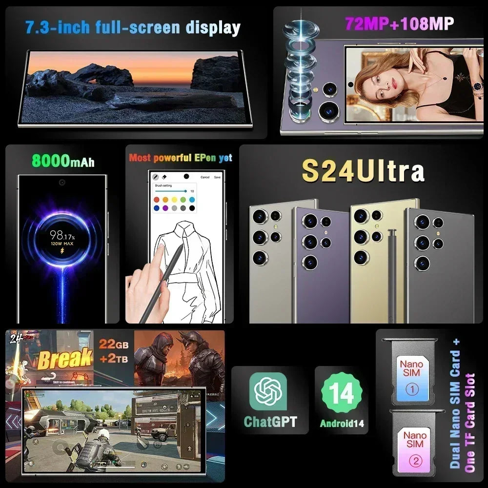 HOT 2025 new S25 Ultra original intelligent 5G dual card dual standby Android 14 system global version 8000mAh battery