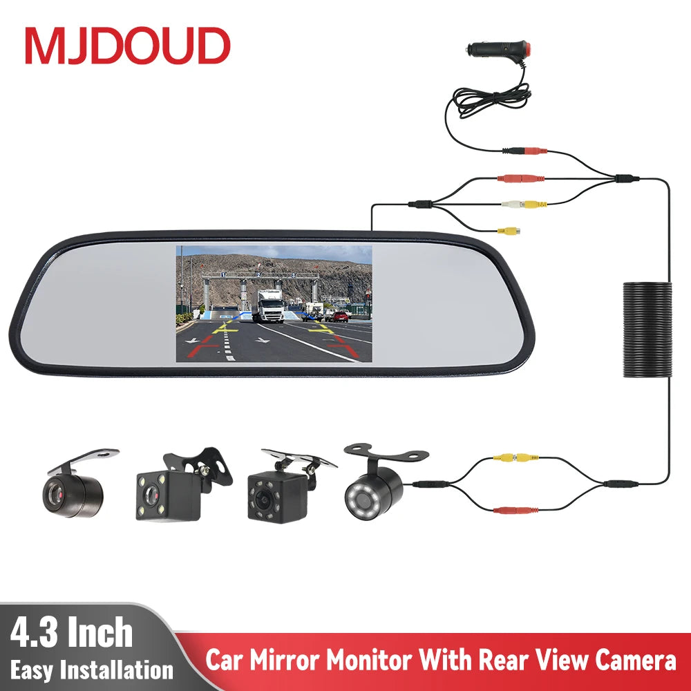 MJDOUD Car Rear view Camera with Mirror Monitor for Vehicle Parking Rearview Mirror Camera 4.3 Inch Screen Hd Reversing Camera