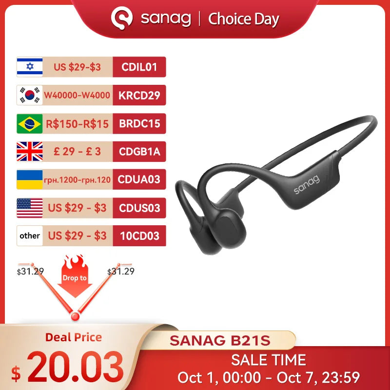 Sanag B21S True Bone Conduction Bluetooth 5.4 Earphone AAC HiFi Powerful Bass Headphones Sport Earbuds Running Wireless Headset
