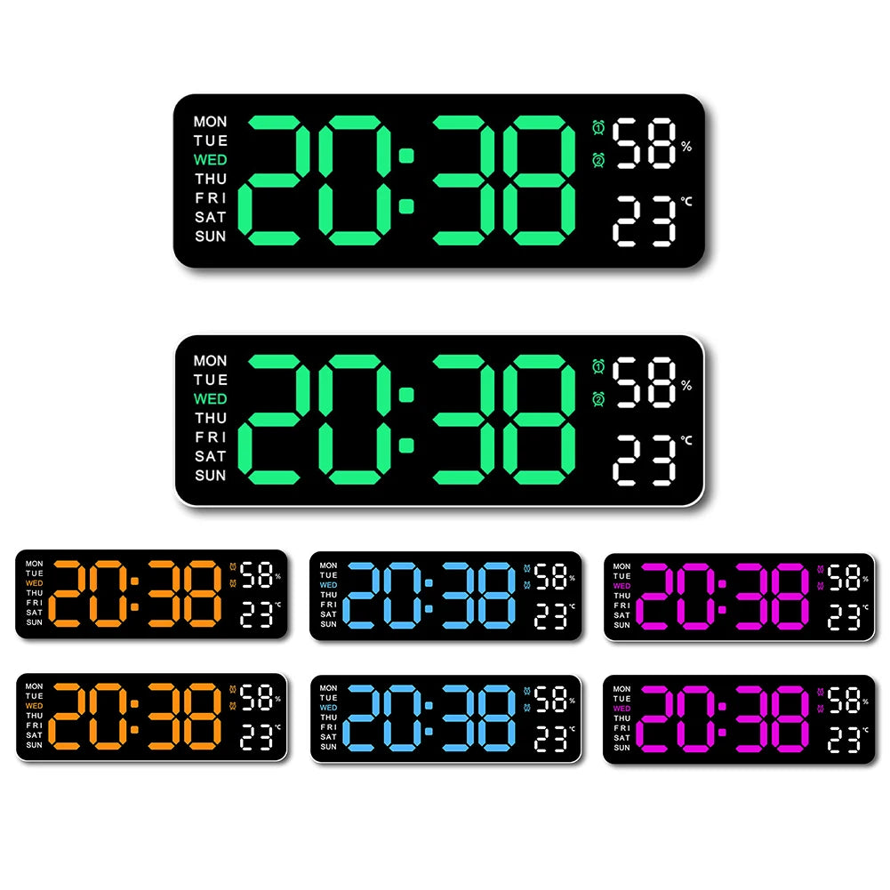 Digital Wall Clock Large LED Screen Time Week Temperature Humidity Display Electronic Alarm Clock For Bedroom Living Room Decor