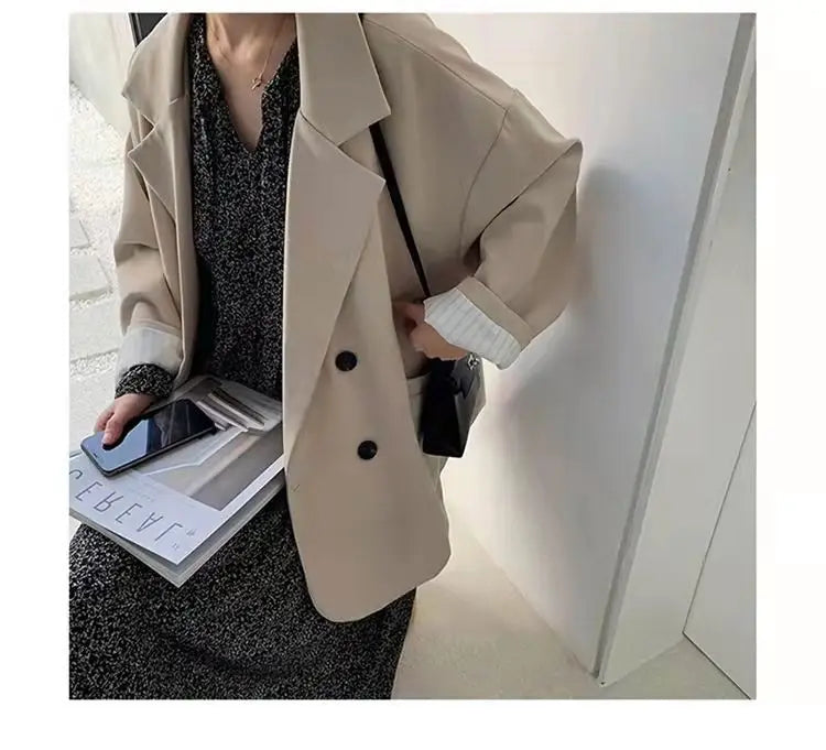 Women's Large Blazer Coats Spring Autumn Fashion Korean Version Loose Top Coat Office Work Clothes Grace Fall Jacket for Women