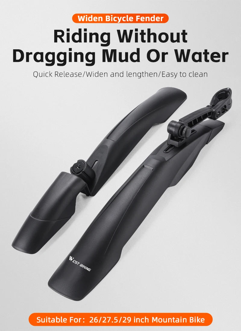 WEST BIKING Quick Release Bicycle Fender Adjustable Widen MTB Bike Mudguard For 26/27.5/29 In Mountain Bike Cycling Accessories