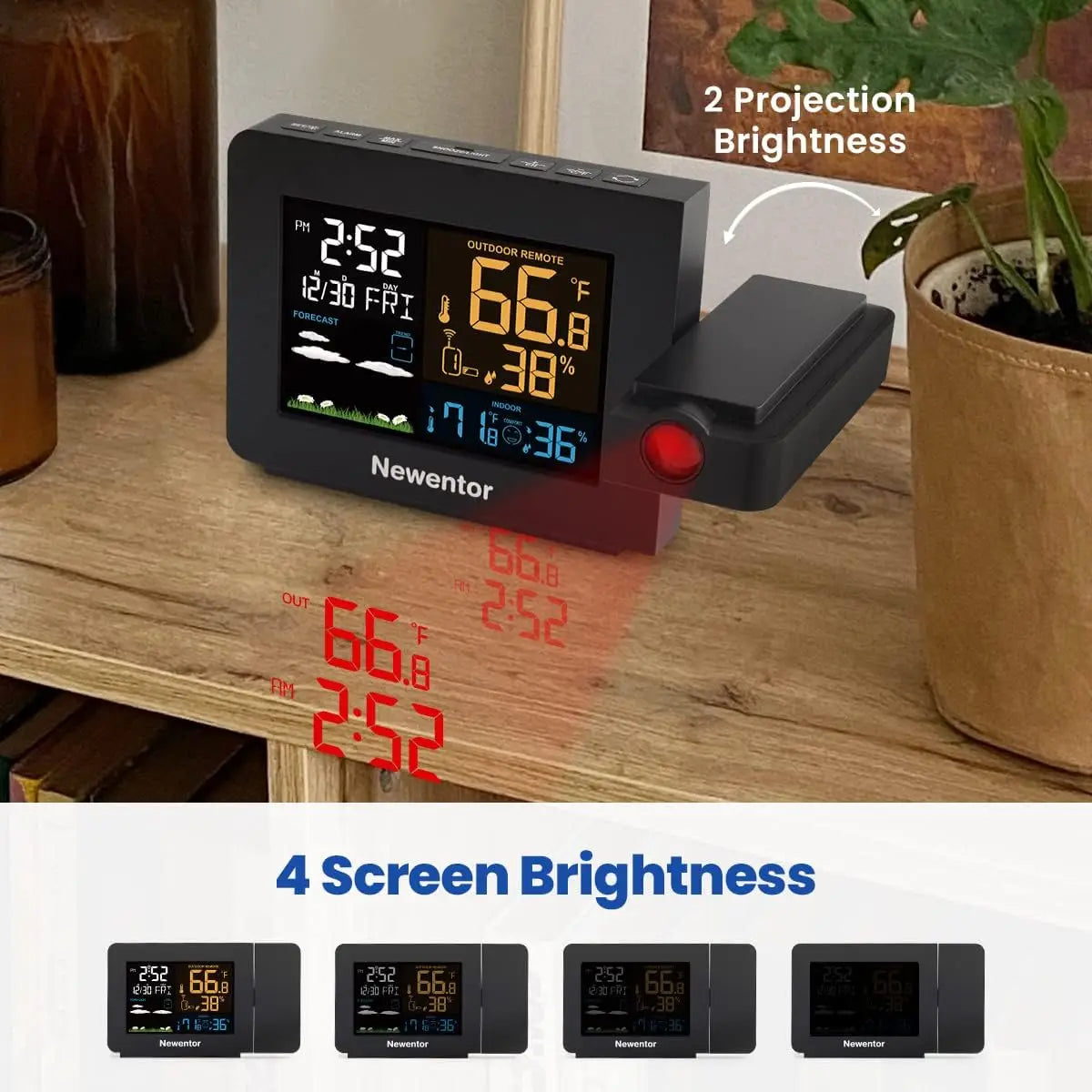Atomic Projector Clocks Projecting Clock Projection Alarm Clock for Bedroom Ceiling and Indoor Outdoor Temperature Humidity