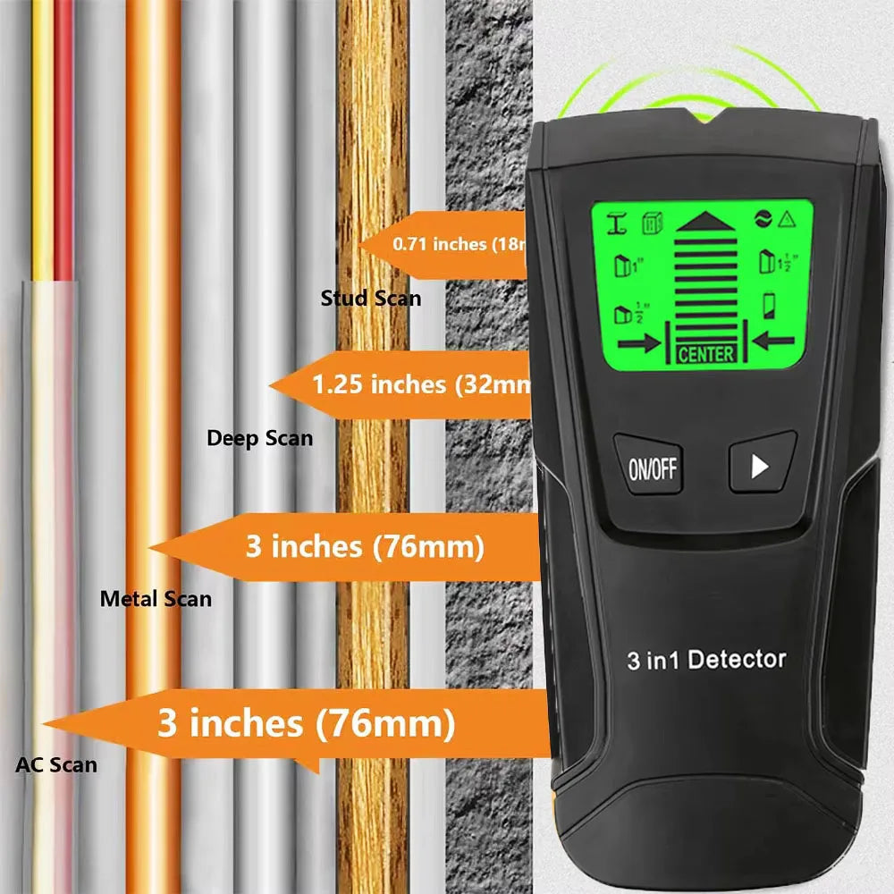 Wall Scanner 3 In 1 Metal Detector Find Metal Wood Studs AC Voltage Live Wire Detect Electric Box Finder Wall Detector