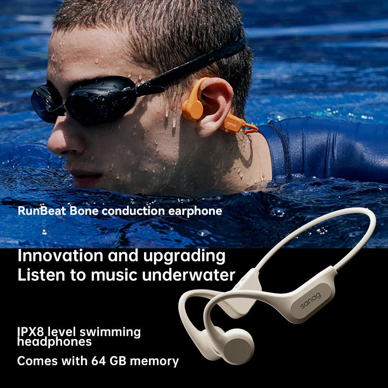 Sanag B60 True Bone Conduction Wireless Earphone Swimming Riding Bluetooth Headphones 64GB Memory MP3 Music Playback Earbuds