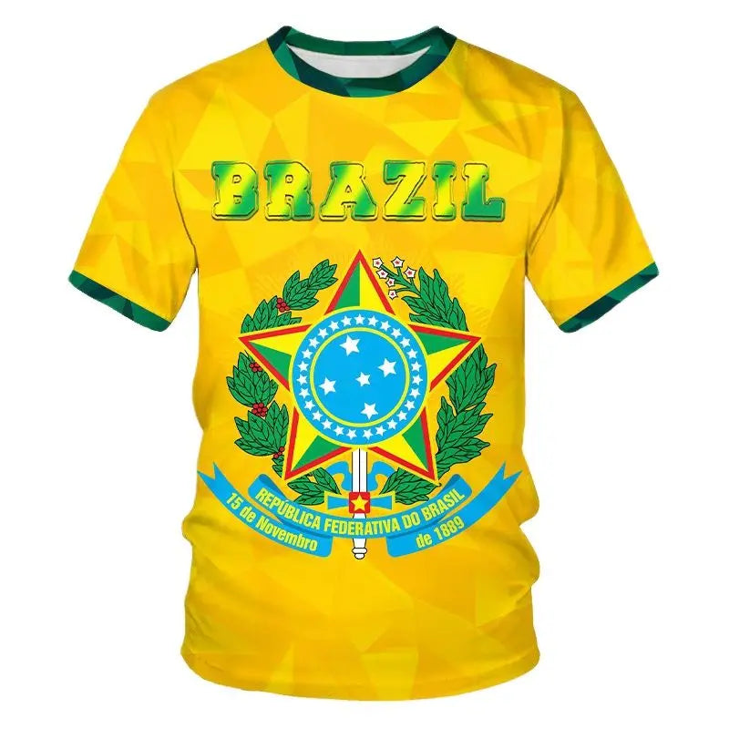 Street Fitness T-Shirt Brazil Flag Men's 3D Summer Fashion Casual Creative Trend Printing High Quality Round Neck Short Sleeves
