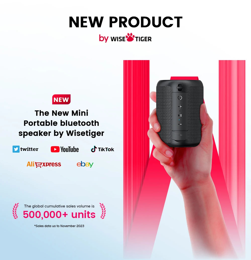 WISETIGER A46 Mini Portable Bluetooth Speaker Amazing Bass Sound Box BT5.3 Wireless Speaker with LED Light, TF Card Slot &AUX-IN
