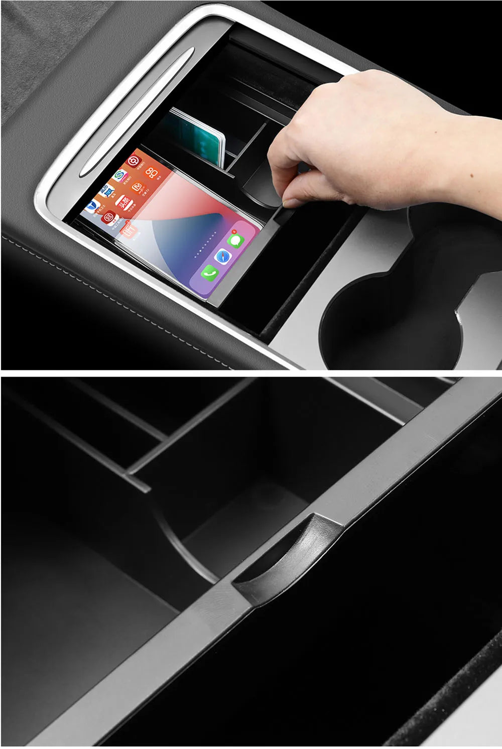 Car Storage Box For Tesla 2023 Model Y 2024 Model 3 Center Armrest Hidden Box Cup Holder Console Organizer Car Box Accessories