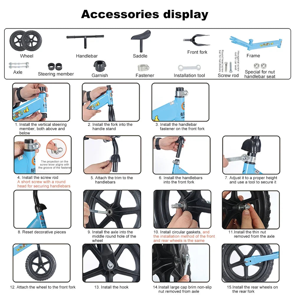 Kids Balance Bike Funny Toddler Training Bicycle Safe No Pedal Bike 12 In Wheel No Pedal Training Bicycle Gifts for Kids