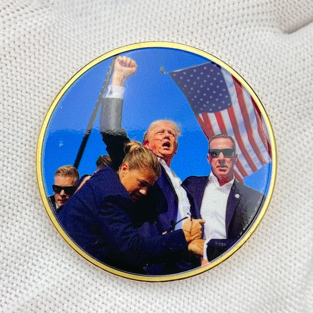 Attack on Trump Challenge Coin 2024 US President 47th Gold Coin Collectibles USA Fight Commemorative Medal in Capsule