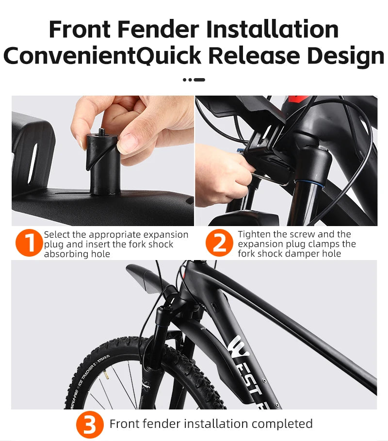 WEST BIKING Quick Release Bicycle Fender Adjustable Widen MTB Bike Mudguard For 26/27.5/29 In Mountain Bike Cycling Accessories