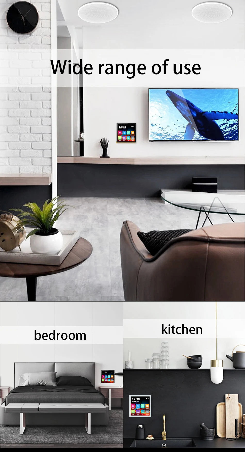 Min Wall Amplifier Bluetooth Smart Home Audio Touch Screen 4*20W Stereo Sound Music Panel background music Ceiling Speaker FM
