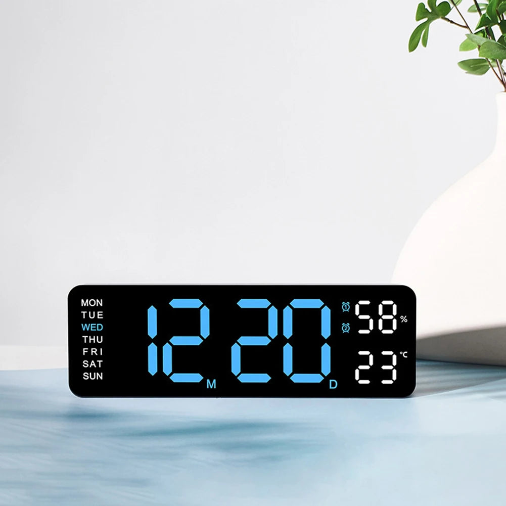 Digital Wall Clock Large LED Screen Time Week Temperature Humidity Display Electronic Alarm Clock For Bedroom Living Room Decor