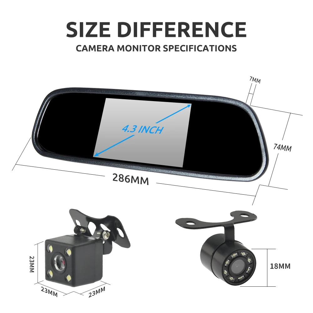 MJDOUD Car Rear view Camera with Mirror Monitor for Vehicle Parking Rearview Mirror Camera 4.3 Inch Screen Hd Reversing Camera
