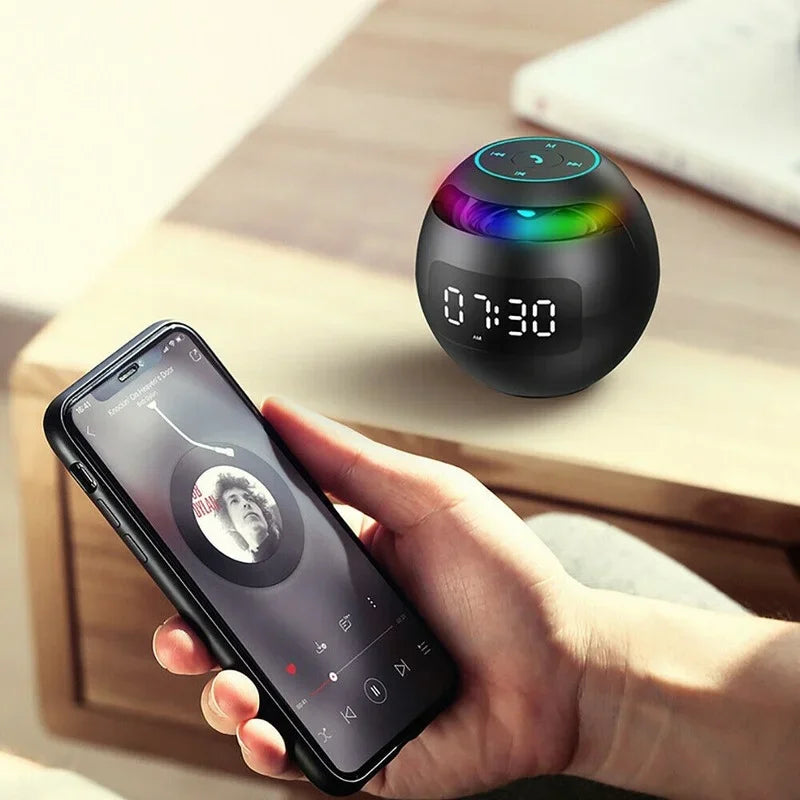 Digital LED Alarm Clock TF/FM Radio bluetooth Speaker Round Bedside Night Light Colorful Light Music Play Table Clock