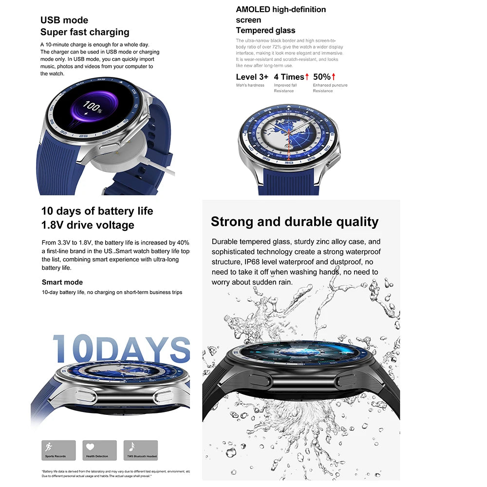 2024 New For OPPO Watch X Smart Watch 4G Memory Music Video Bluetooth Call IP68 Waterproof AMOLED Smartwatch For TWS Earphones 