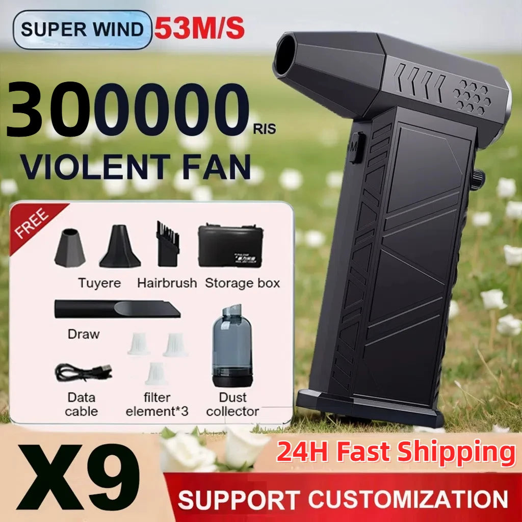 Violent Fan 300000RPM Powerful Air Blower Vacuum Dust Cleaner Type-C Charging Strong Winds 53m/s Brushless Turbo Jet Blower 