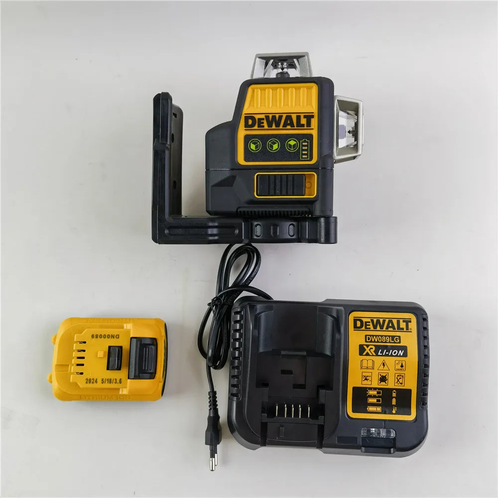 DEWALT DW089LG 1:1 Laser Level Self Levelling 12 Line 3 x 360 Green Beam Laser 12V Li-Ion Battery Lasers Outdoor