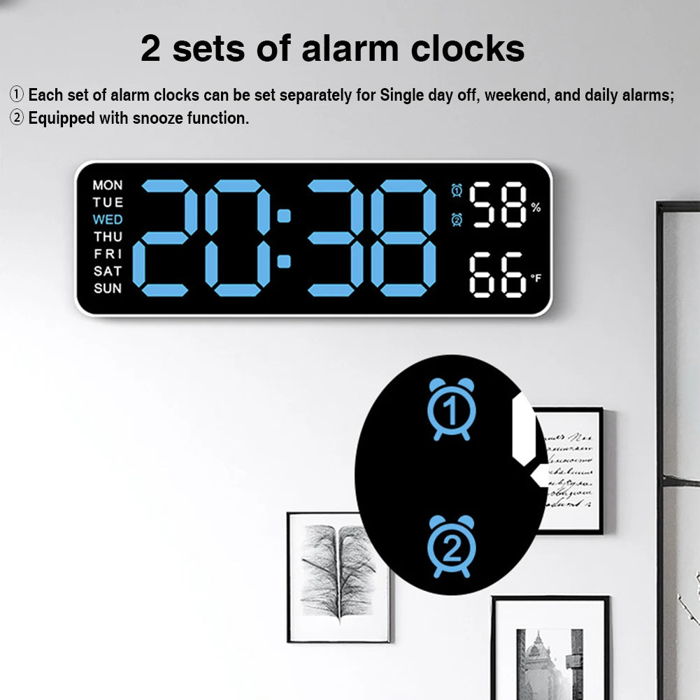 Digital Wall Clock Large LED Screen Time Week Temperature Humidity Display Electronic Alarm Clock For Bedroom Living Room Decor