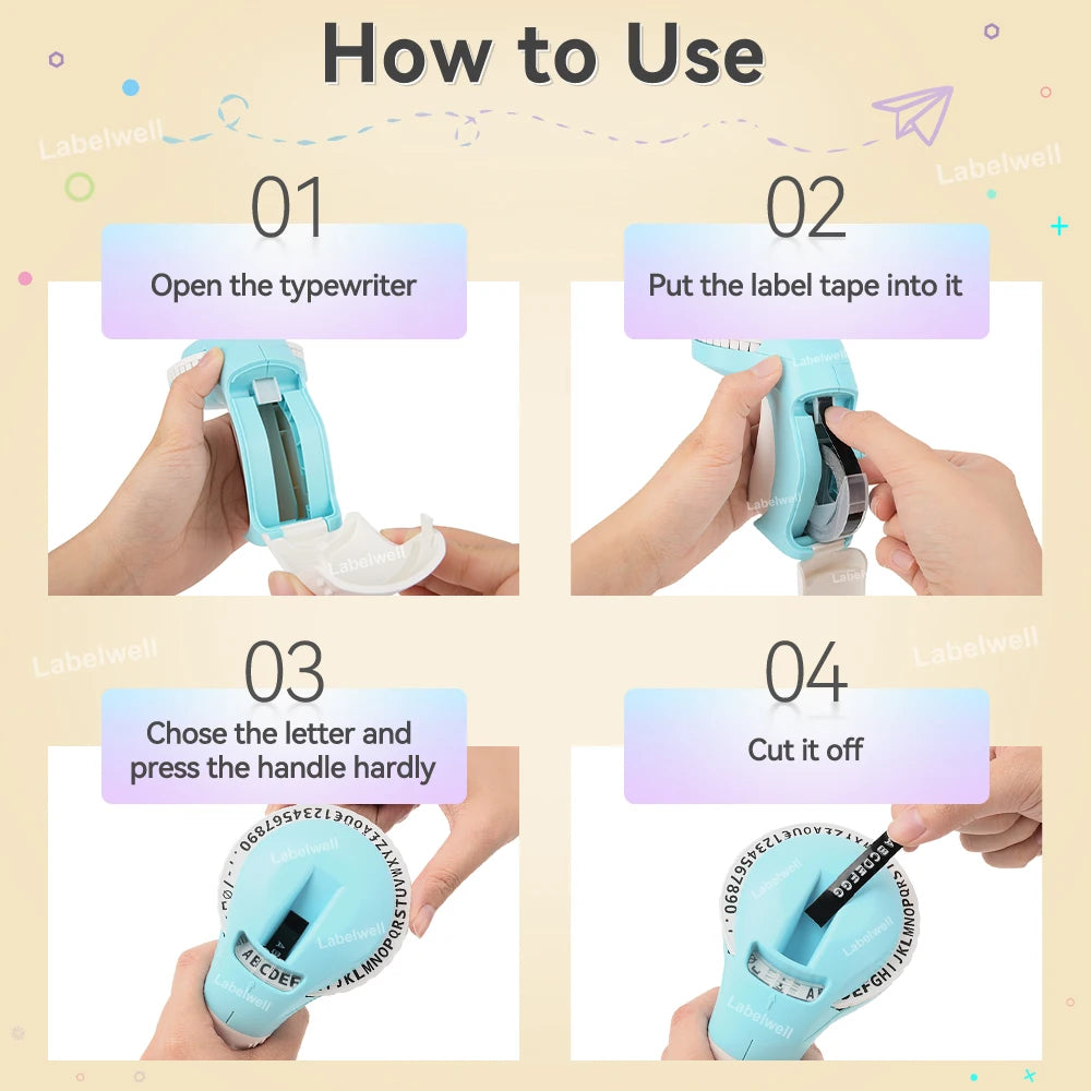 B90 Manual Label Maker 3D Embossing Label Printer Similar as Dymo 12965 Labeling Machine with Self-adhesive Dymo 3D Label Tape