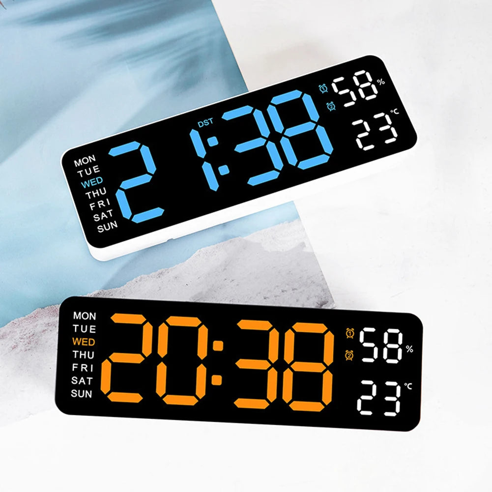 Digital Wall Clock Large LED Screen Time Week Temperature Humidity Display Electronic Alarm Clock For Bedroom Living Room Decor