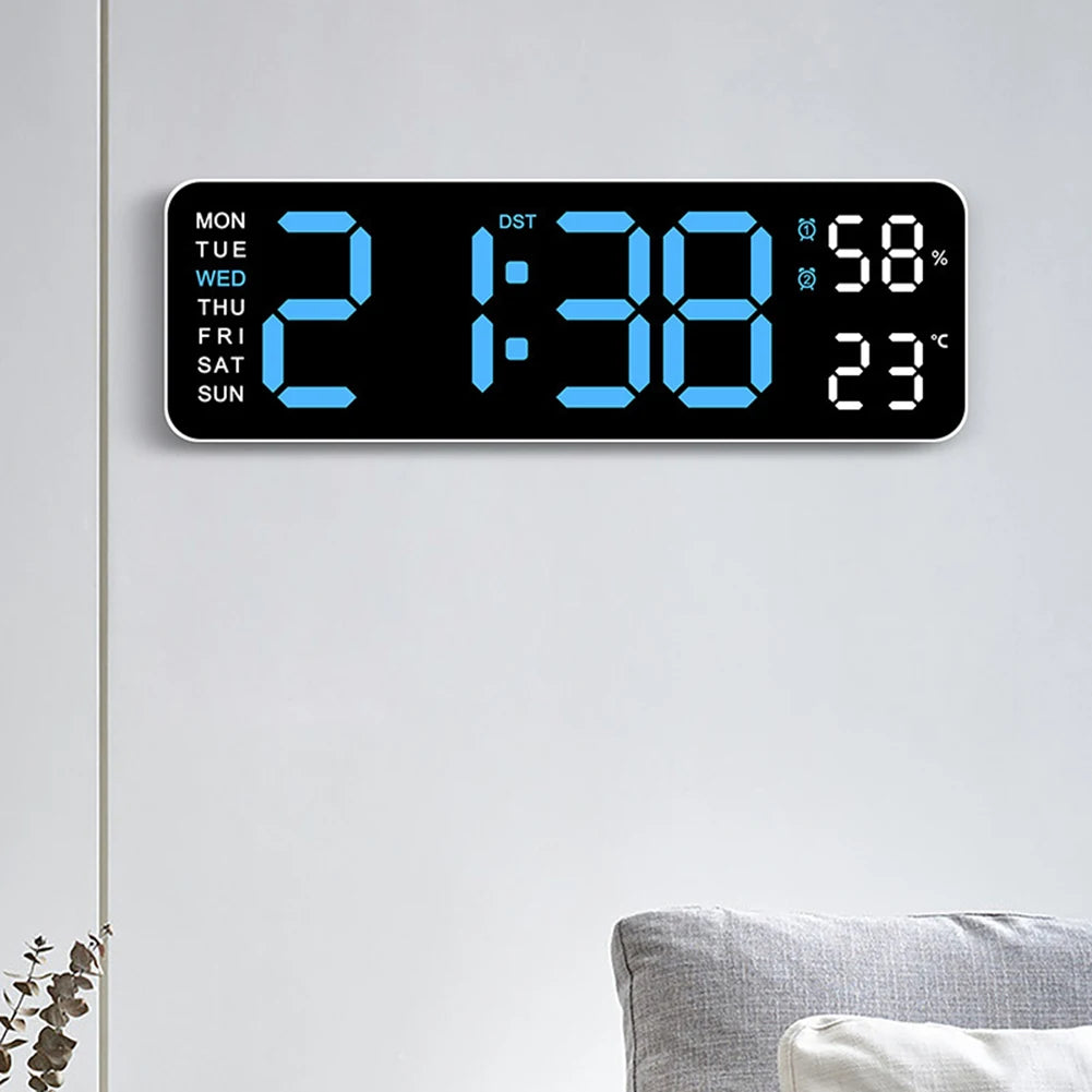 Digital Wall Clock Large LED Screen Time Week Temperature Humidity Display Electronic Alarm Clock For Bedroom Living Room Decor