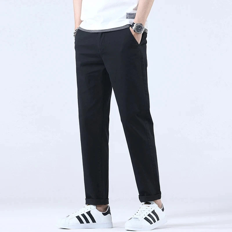 2024 Breathable 98% Cotton Thin Soft Fabric Men's Casual Pants Male Korean Summer New Brand Jogging Work Straight Slim Trousers