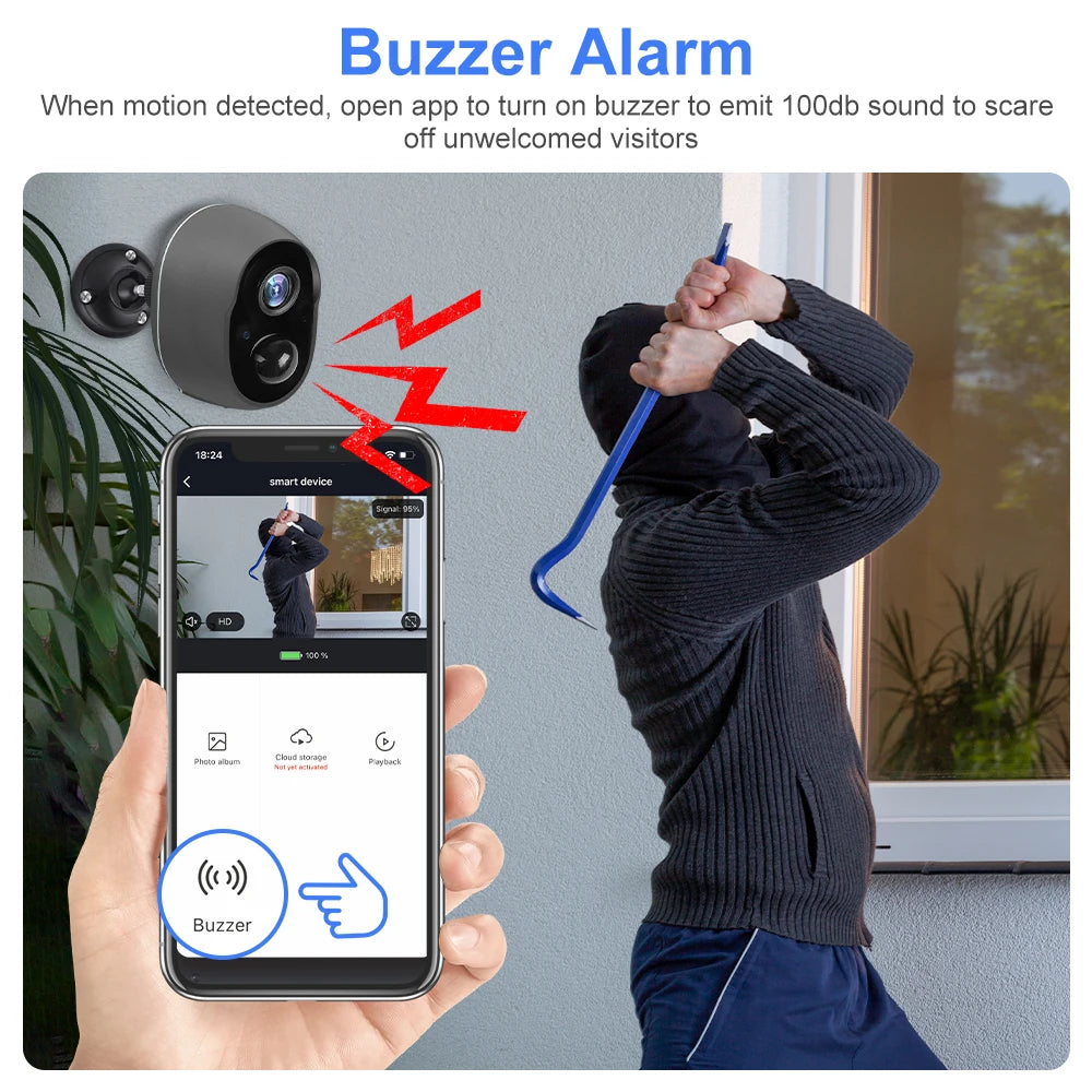 Tuya 5200mAh Rechargeable Battery Solar WiFi Security 3MP FHD CCTV 135° Wide View Angle 4X Digital Zoom Alexa Google Camera
