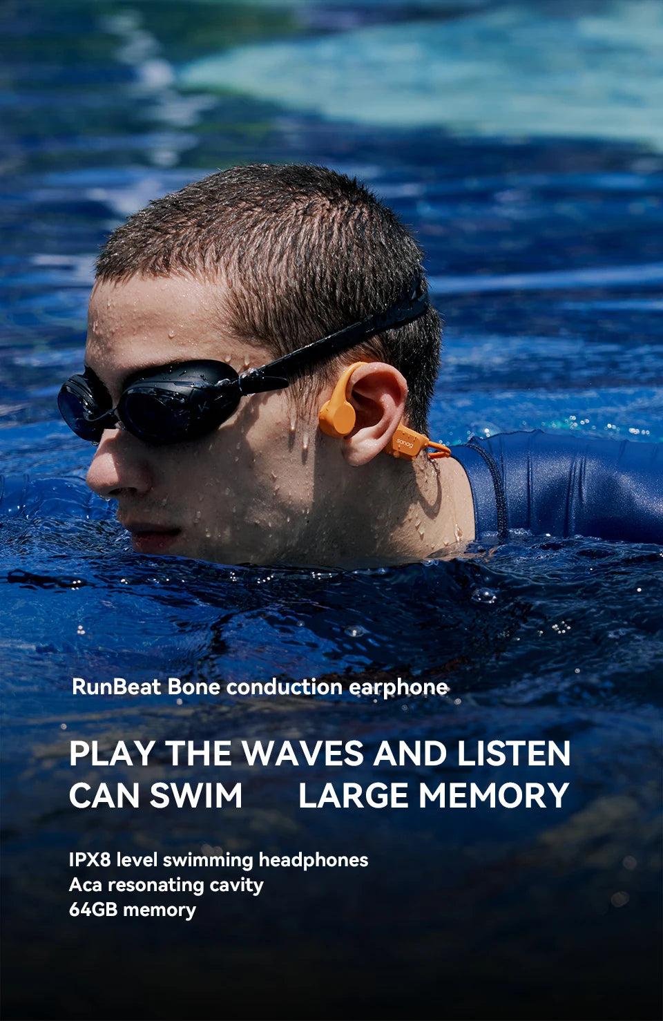 Sanag B60 True Bone Conduction Wireless Earphone Swimming Riding Bluetooth Headphones 64GB Memory MP3 Music Playback Earbuds