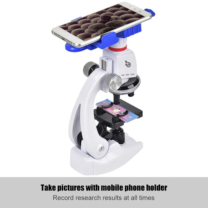 1200X Biological Microscope Kit Lab with LED Microscopio Home School Science Educational Toy Gift Refined Children's Microscope