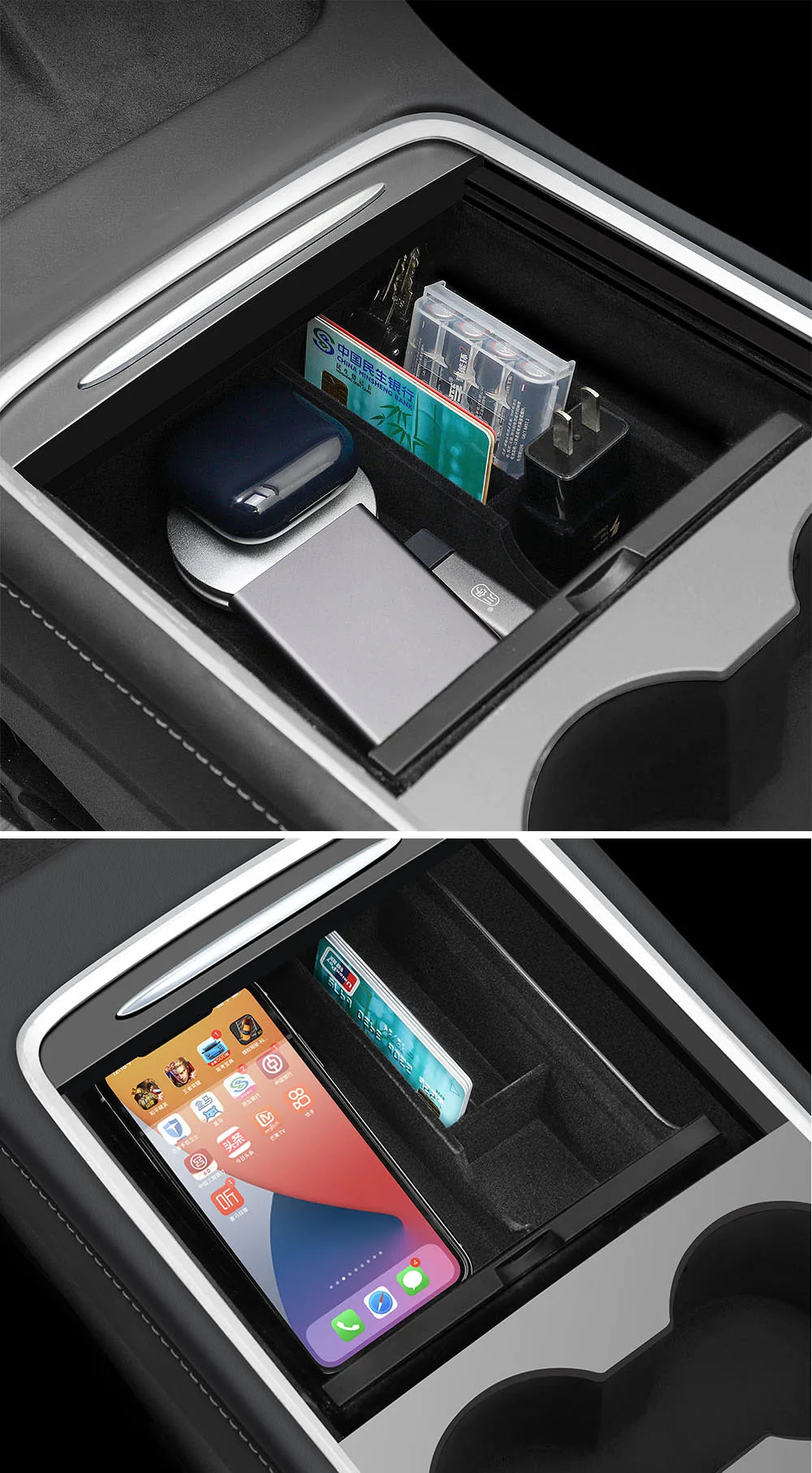 Car Storage Box For Tesla 2023 Model Y 2024 Model 3 Center Armrest Hidden Box Cup Holder Console Organizer Car Box Accessories