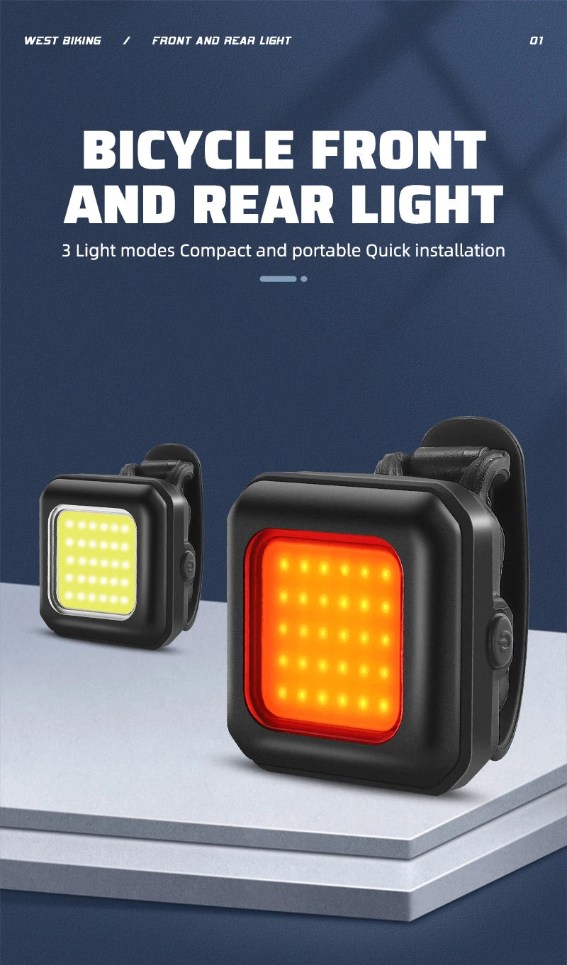 WEST BIKING Bike Light Cycling Bicycle Front Rear Light Type-C Charge Headlight Light Warning Taillight LED Lantern Bike Parts