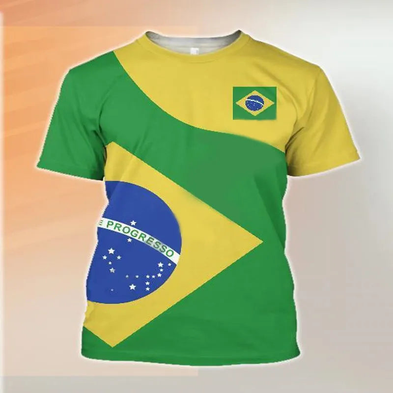 Street Fitness T-Shirt Brazil Flag Men's 3D Summer Fashion Casual Creative Trend Printing High Quality Round Neck Short Sleeves