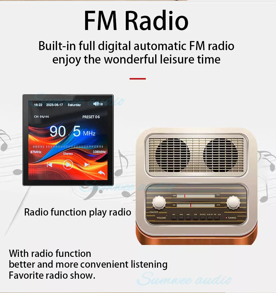 Min Wall Amplifier Bluetooth Smart Home Audio Touch Screen 4*20W Stereo Sound Music Panel background music Ceiling Speaker FM