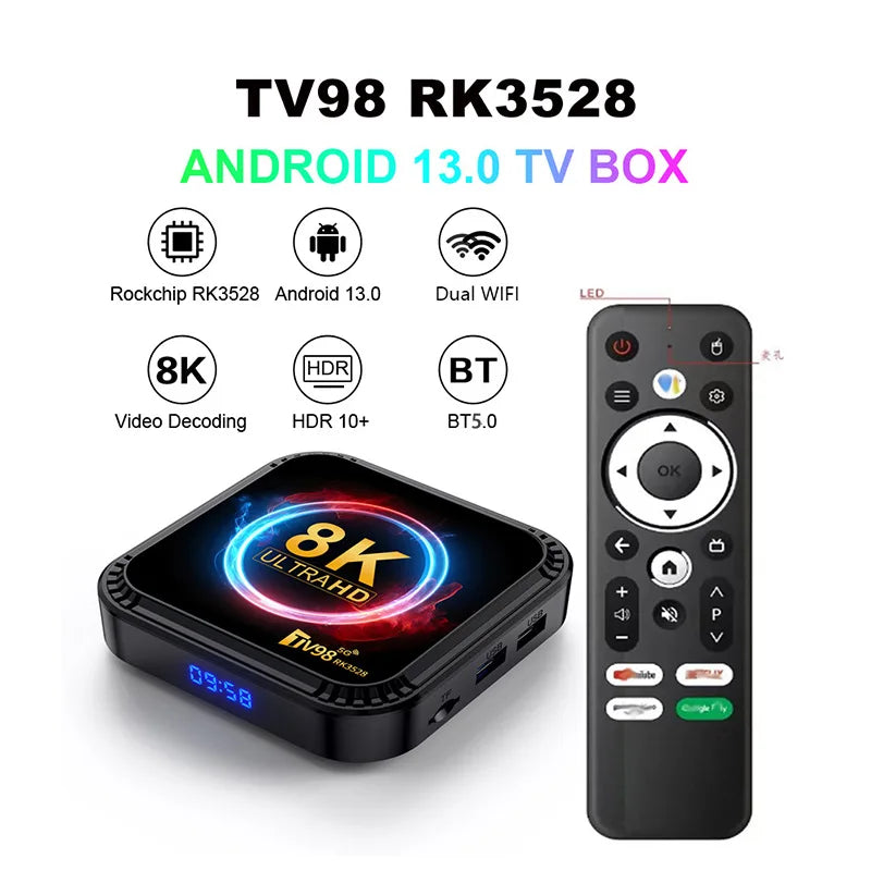 Salange TV98 ATV Ultra HD 8K Smart TV Box Android13 RK3528 2GB16GB 4GB 32/64GB Dual Wifi BT5.0 2.4G&5G Media Player Set Top Box