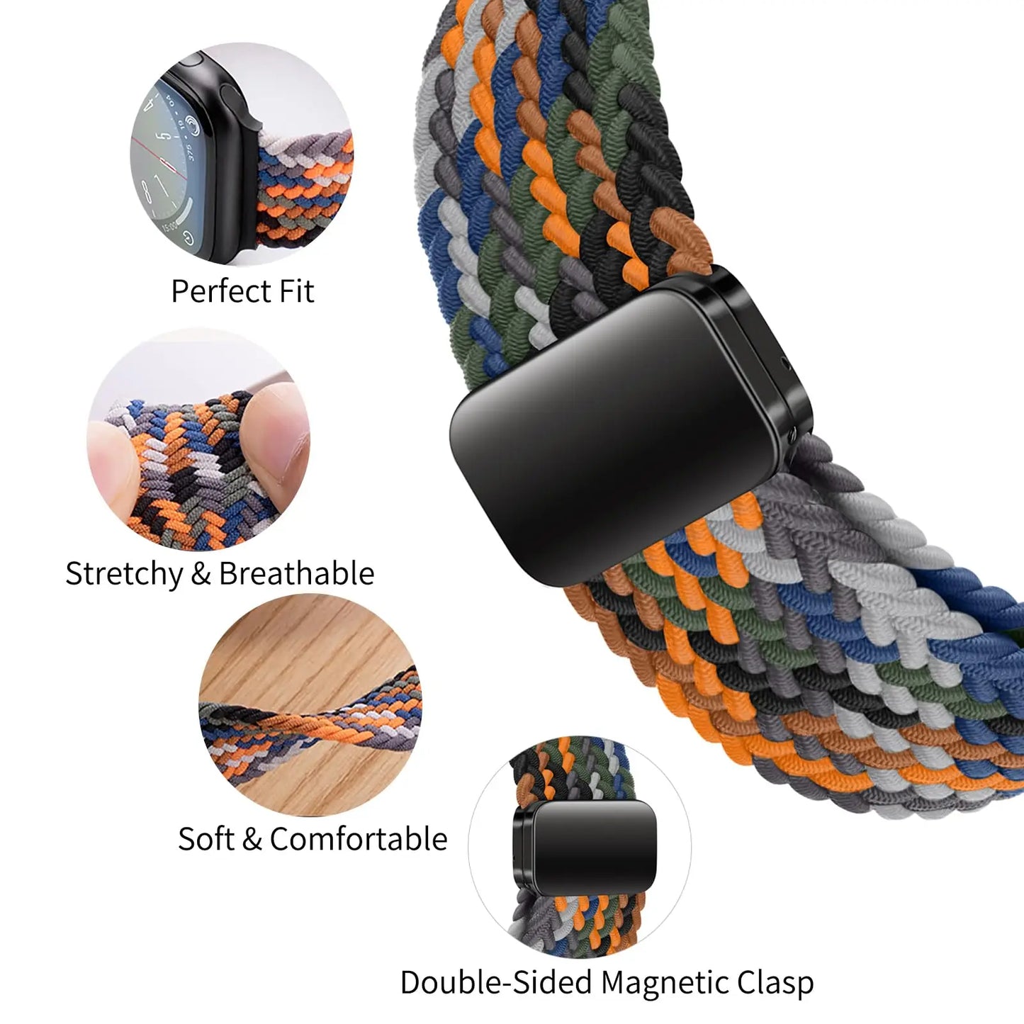 Braided Strap For Apple Watch Band 40mm 45mm 41mm 44mm 49mm 38 magnetic buckle Nylon Bracelet iWatch series se 7 5 6 8 9 Ultra 2