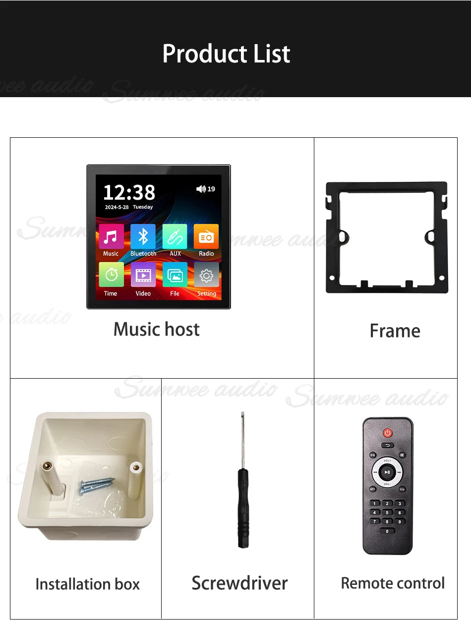 Min Wall Amplifier Bluetooth Smart Home Audio Touch Screen 4*20W Stereo Sound Music Panel background music Ceiling Speaker FM