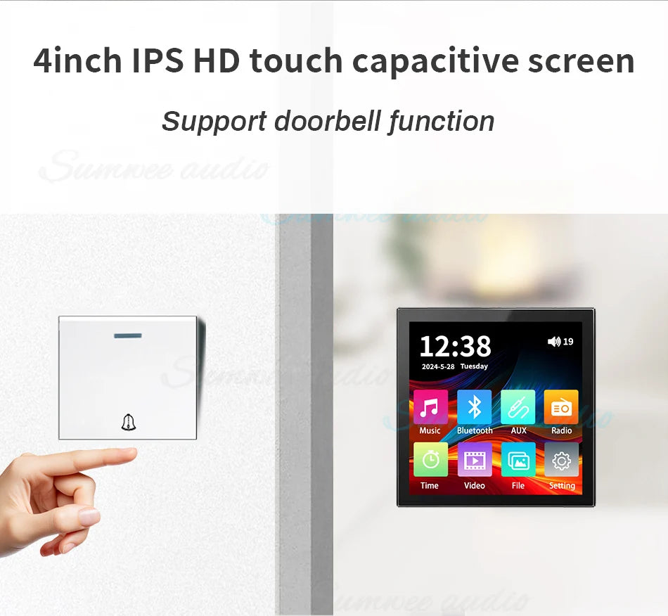 Min Wall Amplifier Bluetooth Smart Home Audio Touch Screen 4*20W Stereo Sound Music Panel background music Ceiling Speaker FM