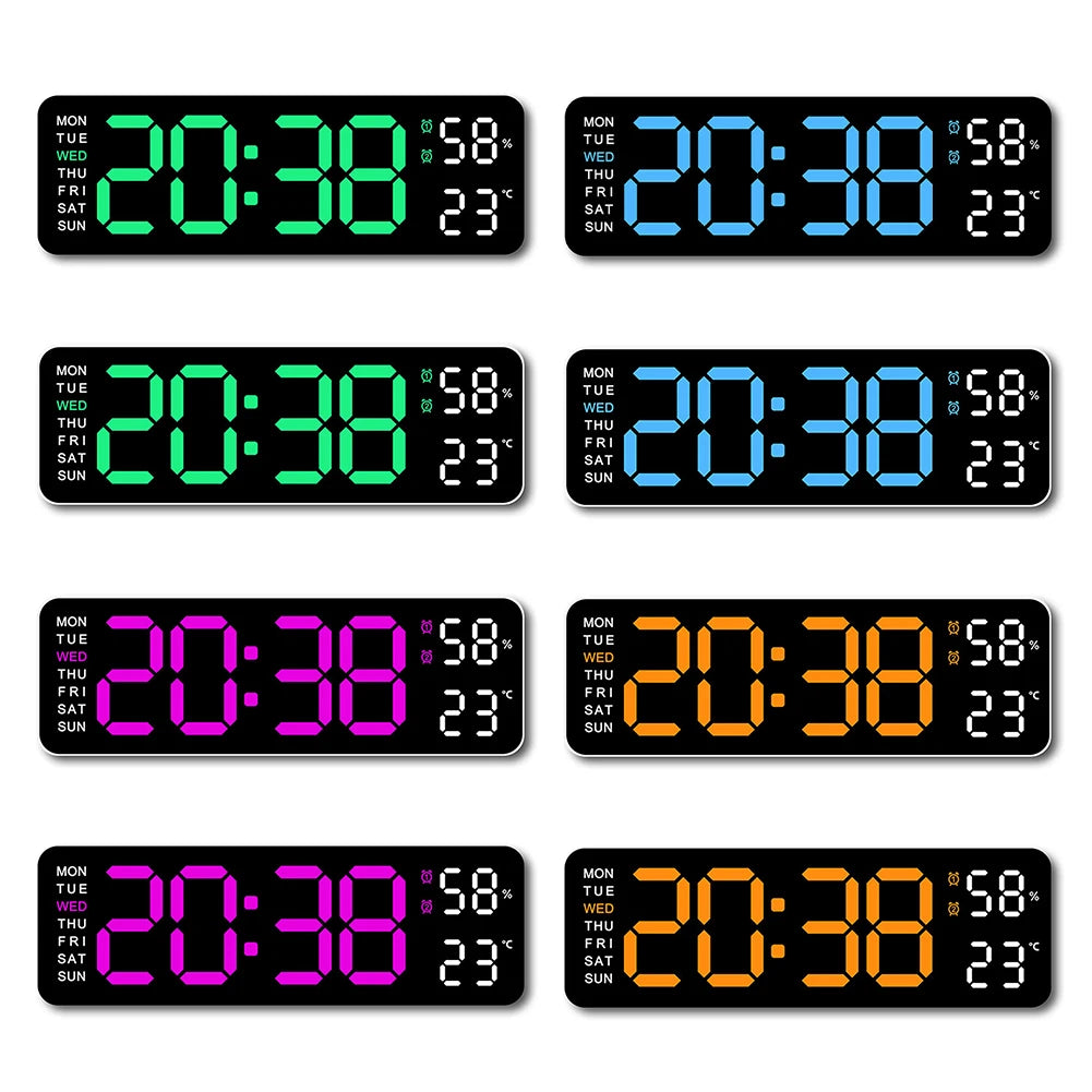 Digital Wall Clock Large LED Screen Time Week Temperature Humidity Display Electronic Alarm Clock For Bedroom Living Room Decor