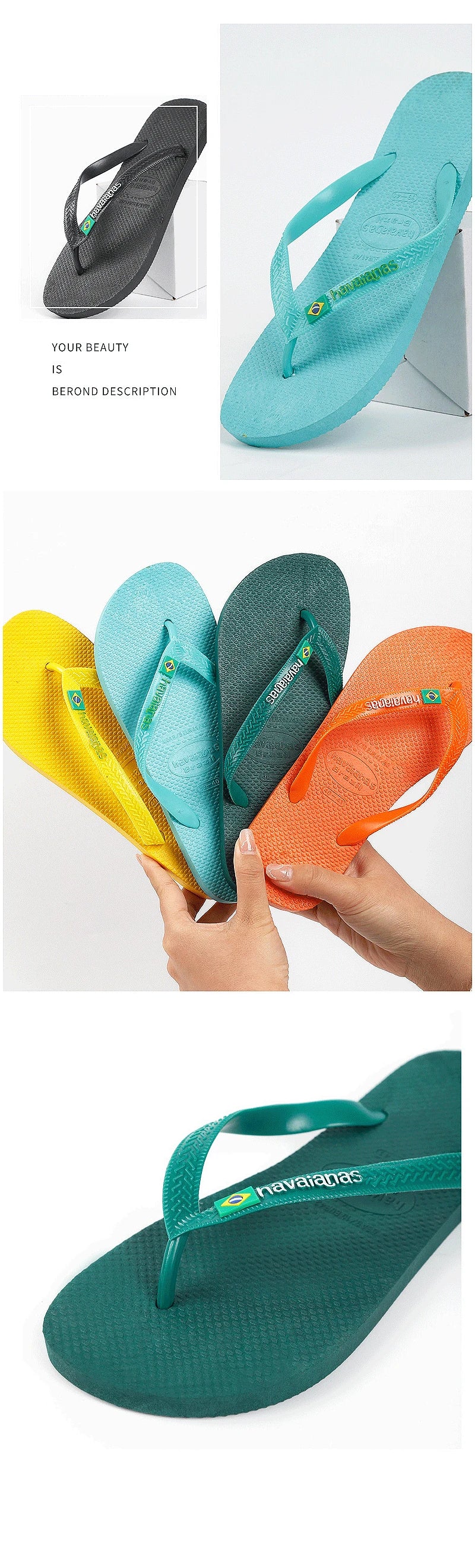 Outdoor Havaianas men's slippers solid color rubber anti slip men's word slippers