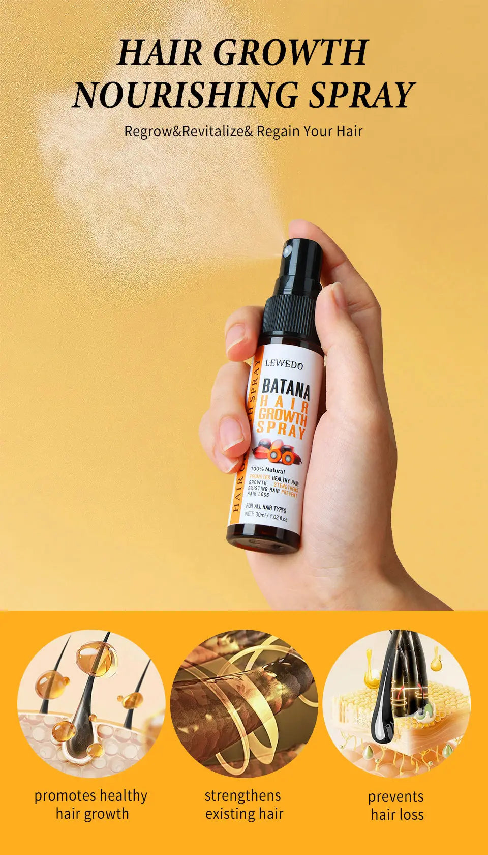 Batana Oil Africa Women Traction Alopecia Treatment Batana Hair Spray 100% Natural Hair Regrowth Hair Loss Crazy Fast Growth Oil